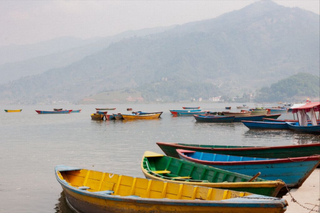 Boats on Phewa Lake, Pokhara, Nepal - Wood Print